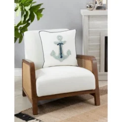 Saro Lifestyle Saro Lifestyle Throw Pillow Cover With Anchor Appliqué Design, Blue, 18"
