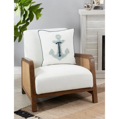 Saro Lifestyle Saro Lifestyle Throw Pillow Cover With Anchor Appliqué Design, Blue, 18" 1 Saro Lifestyle Saro Lifestyle Throw Pillow Cover With Anchor Appliqué Design, Blue, 18"