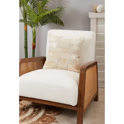 16"x16" Contemporary Hair On Leather Poly Filled Square Throw Pillow Ivory - Saro Lifestyle 2 16"x16" Contemporary Hair On Leather Poly Filled Square Throw Pillow Ivory - Saro Lifestyle - Image 2