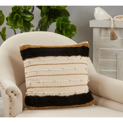 Saro Lifestyle Embroidered Stripe Decorative Pillow Cover, Gold, 20" 2 Saro Lifestyle Embroidered Stripe Decorative Pillow Cover, Gold, 20" - Image 2