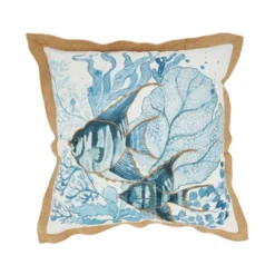 Saro Lifestyle Outdoor Fish Poly Filled Pillow, 18"x18", Blue -Winter Glow Store GUEST 600b1218 29e4 4386 884a 04cc70540afa
