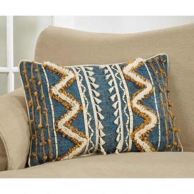 Saro Lifestyle Saro Lifestyle Block Print Design Pillow Cover, Blue, 16"x24" 2 Saro Lifestyle Saro Lifestyle Block Print Design Pillow Cover, Blue, 16"x24" - Image 2