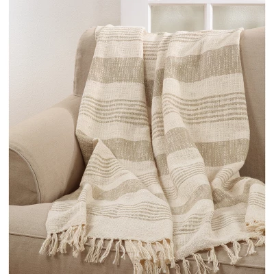50"x60" Striped Throw Blanket With Tassels Tan - Saro Lifestyle 2 50"x60" Striped Throw Blanket With Tassels Tan - Saro Lifestyle - Image 2