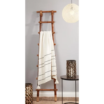 Saro Lifestyle Throw With Stripe Design And Chunky Tassels, Beige, 50"x60" 3 Saro Lifestyle Throw With Stripe Design And Chunky Tassels, Beige, 50"x60" - Image 3