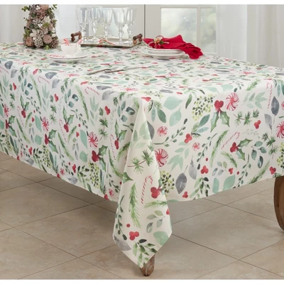 Saro Lifestyle Holiday Tablecloth With Christmas Foliage And Candy Canes 3 Saro Lifestyle Holiday Tablecloth With Christmas Foliage And Candy Canes - Image 3