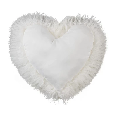 Saro Lifestyle Lush And Luxe Heart-Shaped Mongolian Lamb Fur Poly Filled Throw Pillow 1 Saro Lifestyle Lush And Luxe Heart-Shaped Mongolian Lamb Fur Poly Filled Throw Pillow