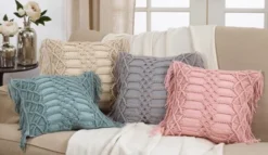 Saro Lifestyle Down Filled Cotton Decorative Pillow With Macramé Design, 18", Pink -Winter Glow Store GUEST 646ffebc d505 4ef5 8b78 33c550dafd33