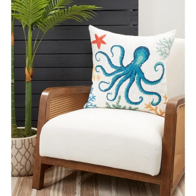 Saro Lifestyle Octopus Decorative Pillow Cover, Multicolored, 20" 2 Saro Lifestyle Octopus Decorative Pillow Cover, Multicolored, 20" - Image 2