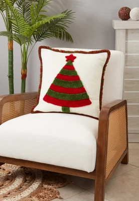 Saro Lifestyle Joyful Jingle Christmas Tree Throw Pillow Cover, 18", Red 2 Saro Lifestyle Joyful Jingle Christmas Tree Throw Pillow Cover, 18", Red - Image 2