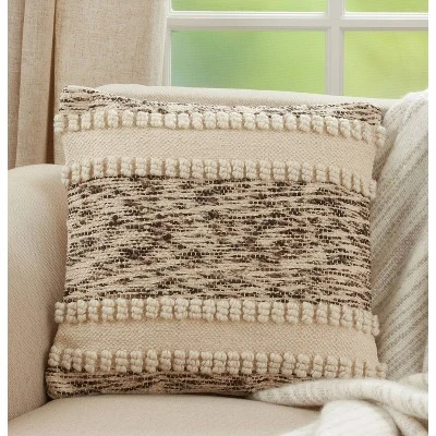 18"x18" Woven Design With Woven Texture Square Pillow Cover Ivory - Saro Lifestyle 3 18"x18" Woven Design With Woven Texture Square Pillow Cover Ivory - Saro Lifestyle - Image 3
