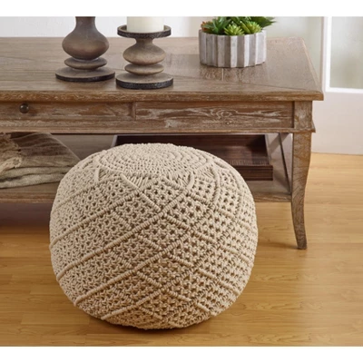 Saro Lifestyle Macrame Pouf - 18"x18"x18", 18"x18"x14" Round, Natural 2 Saro Lifestyle Macrame Pouf - 18"x18"x18", 18"x18"x14" Round, Natural - Image 2