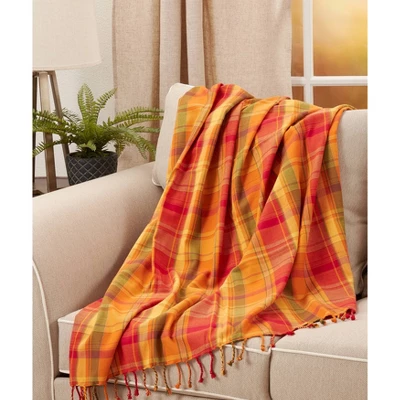 50"x60" Harvest Plaid Cotton Throw Blanket Orange - Saro Lifestyle: Soft, Woven, Farmhouse Style 3 50"x60" Harvest Plaid Cotton Throw Blanket Orange - Saro Lifestyle: Soft, Woven, Farmhouse Style - Image 3