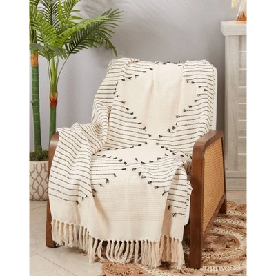 50"x60" Diamond Motif Fringe Throw Blanket - Saro Lifestyle: Cozy Cotton, Plain Weave, Machine Washable 3 50"x60" Diamond Motif Fringe Throw Blanket - Saro Lifestyle: Cozy Cotton, Plain Weave, Machine Washable - Image 3