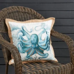 Saro Lifestyle Vibrant Outdoor Octopus Poly Filled Pillow, 18"x18", Blue -Winter Glow Store GUEST 670bfcaa f24e 4fc2 8622 542cef6447ed
