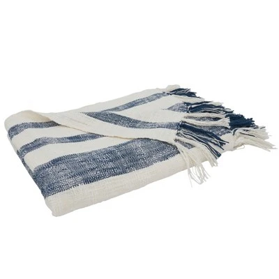 Saro Lifestyle Saro Lifestyle Cotton Throw With Banded Design, Navy Blue, 50"x60" 3 Saro Lifestyle Saro Lifestyle Cotton Throw With Banded Design, Navy Blue, 50"x60" - Image 3