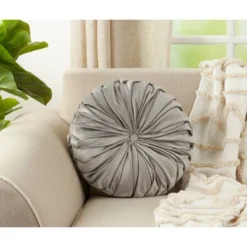14" Velvet Pintucked Poly Filled Round Throw Pillow Gray - Saro Lifestyle 5 14" Velvet Pintucked Poly Filled Round Throw Pillow Gray - Saro Lifestyle -Winter Glow Store GUEST 6770960d 64a1 41a4 8666 833e93a1384f