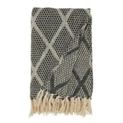 Saro Lifestyle Diamond-Patterned Knit Fringed Throw, Black, 50"x60"