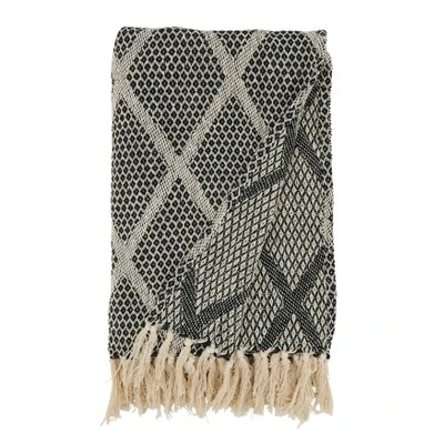 Saro Lifestyle Diamond-Patterned Knit Fringed Throw, Black, 50"x60" 1 Saro Lifestyle Diamond-Patterned Knit Fringed Throw, Black, 50"x60"