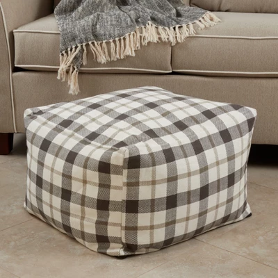 Saro Lifestyle Plaid Pouf, 20"x20"x14" Square, Grey 2 Saro Lifestyle Plaid Pouf, 20"x20"x14" Square, Grey - Image 2