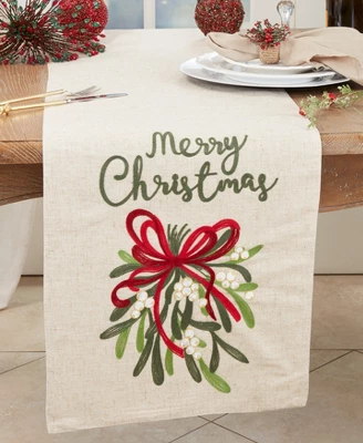Saro Lifestyle Festive Merry Christmas Ribbon Table Runner, 16"x70", Beige 2 Saro Lifestyle Festive Merry Christmas Ribbon Table Runner, 16"x70", Beige - Image 2