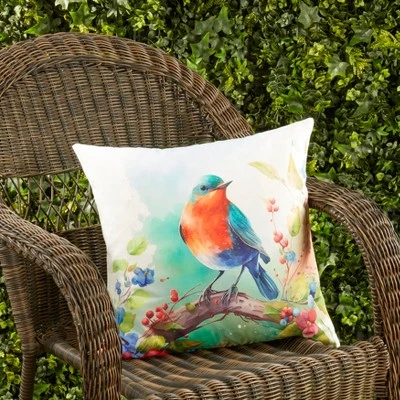 Saro Lifestyle Charming Perched Bird Outdoor Pillow With Poly Fill, 18"x18", Multicolored 3 Saro Lifestyle Charming Perched Bird Outdoor Pillow With Poly Fill, 18"x18", Multicolored - Image 3