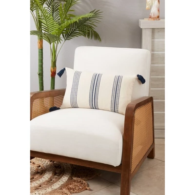 12"x20" Oversize Textured Striped Tassel Down Filled Lumbar Throw Pillow Navy Blue - Saro Lifestyle 2 12"x20" Oversize Textured Striped Tassel Down Filled Lumbar Throw Pillow Navy Blue - Saro Lifestyle - Image 2