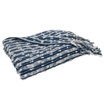 Saro Lifestyle Saro Lifestyle Throw Blanket With Striped Fringe Design, Navy Blue, 50"x60" 3 Saro Lifestyle Saro Lifestyle Throw Blanket With Striped Fringe Design, Navy Blue, 50"x60" - Image 3