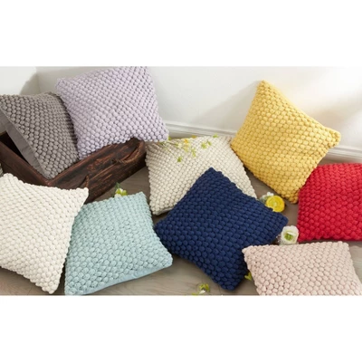 20"x20" Oversize Down Filled Crochet Pom-Pom Square Throw Pillow - Saro Lifestyle 3 20"x20" Oversize Down Filled Crochet Pom-Pom Square Throw Pillow - Saro Lifestyle - Image 3