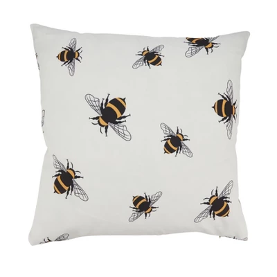 Saro Lifestyle Charming Bumble Bee Outdoor Pillow With Poly Fill, 18"x18", Off-White 4 Saro Lifestyle Charming Bumble Bee Outdoor Pillow With Poly Fill, 18"x18", Off-White - Image 4