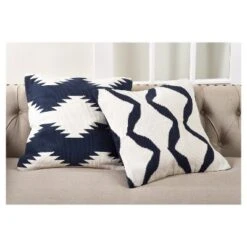20"x20" Oversize Kilim Design Down Filled Square Throw Pillow Navy Blue - Saro Lifestyle
