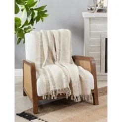 Saro Lifestyle Saro Lifestyle Woven Throw Blanket With Striped Design, Ivory, 50"x60" 5 Saro Lifestyle Saro Lifestyle Woven Throw Blanket With Striped Design, Ivory, 50"x60" -Winter Glow Store GUEST 6e11ffb4 d180 4ca4 9494 3054f00f5702