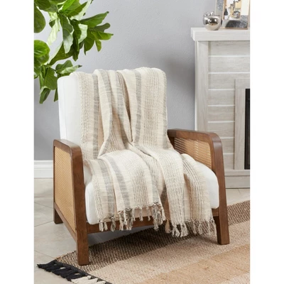 Saro Lifestyle Saro Lifestyle Woven Throw Blanket With Striped Design, Ivory, 50"x60" 3 Saro Lifestyle Saro Lifestyle Woven Throw Blanket With Striped Design, Ivory, 50"x60" - Image 3