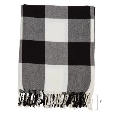 Buffalo Plaid Throw Blanket Black - Saro Lifestyle: 100% Cotton, Tassel Trim, Cozy & Machine Washable 2 Buffalo Plaid Throw Blanket Black - Saro Lifestyle: 100% Cotton, Tassel Trim, Cozy & Machine Washable - Image 2
