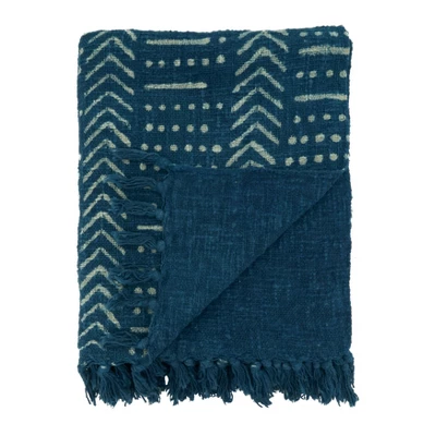 Saro Lifestyle Saro Lifestyle Mudcloth Design Throw Blanket, Indigo, 50"x60" 1 Saro Lifestyle Saro Lifestyle Mudcloth Design Throw Blanket, Indigo, 50"x60"