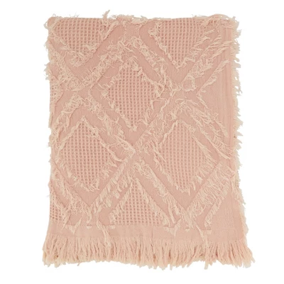 Saro Lifestyle Throw Blanket With Fringe Waffle Weave Design 5 Saro Lifestyle Throw Blanket With Fringe Waffle Weave Design - Image 5