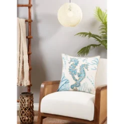 20"x20" Oversize Sea Horse With Poly Filling Square Throw Pillow Aqua Blue - Saro Lifestyle -Winter Glow Store GUEST 70786e75 442e 4725 ab7c 8ff28a128670