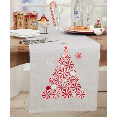 Saro Lifestyle Holiday Table Runner With Peppermint Christmas Tree Design 2 Saro Lifestyle Holiday Table Runner With Peppermint Christmas Tree Design - Image 2
