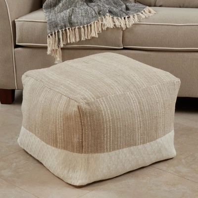 Saro Lifestyle Two-Tone Pouf, 20"x20"x14" Square, Natural 2 Saro Lifestyle Two-Tone Pouf, 20"x20"x14" Square, Natural - Image 2