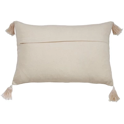 Saro Lifestyle Tri-Line Frayed Throw Pillow With Down Filling, Natural, 14" X 23" 1 Saro Lifestyle Tri-Line Frayed Throw Pillow With Down Filling, Natural, 14" X 23"