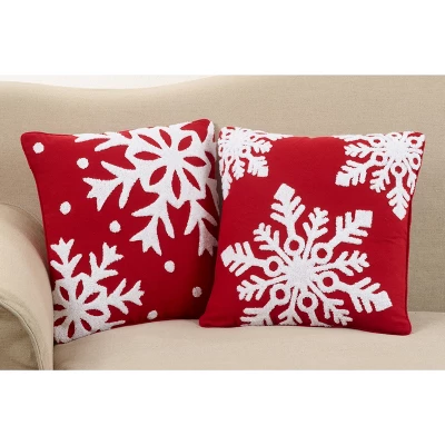 16"x16" Snowflake Poly Blend Down-Filled Square Throw Pillow Red - Saro Lifestyle: Indoor Decorative Cushion, Zippered 2 16"x16" Snowflake Poly Blend Down-Filled Square Throw Pillow Red - Saro Lifestyle: Indoor Decorative Cushion, Zippered - Image 2