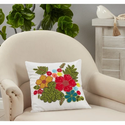Saro Lifestyle Saro Lifestyle Cotton Pillow Cover With Beaded Flowers, Multi, 16" 2 Saro Lifestyle Saro Lifestyle Cotton Pillow Cover With Beaded Flowers, Multi, 16" - Image 2