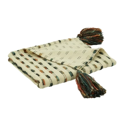 Saro Lifestyle Saro Lifestyle Woven Throw Blanket With Striped Design, Multi, 50"x60" 2 Saro Lifestyle Saro Lifestyle Woven Throw Blanket With Striped Design, Multi, 50"x60" - Image 2