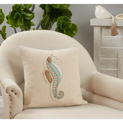Saro Lifestyle Embroidered Sea Horse Decorative Pillow Cover, Aqua, 18" 2 Saro Lifestyle Embroidered Sea Horse Decorative Pillow Cover, Aqua, 18" - Image 2