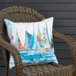 Saro Lifestyle Charming Outdoor Sail Boats Poly Filled Pillow, 20"x20", Multicolored -Winter Glow Store GUEST 74f62d95 c5fd 4709 b3c4 53cf5994bc88