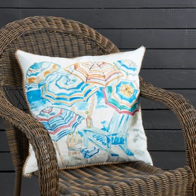 Saro Lifestyle Vibrant Outdoor Beach Umbrellas Poly Filled Pillow, 20"x20", Multicolored 3 Saro Lifestyle Vibrant Outdoor Beach Umbrellas Poly Filled Pillow, 20"x20", Multicolored - Image 3