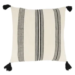 20"x20" Oversize Textured Striped Tassel Down Filled Square Throw Pillow - Saro Lifestyle: Cotton Weave, Indoor Decor, Zippered