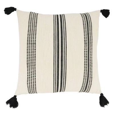 20"x20" Oversize Textured Striped Tassel Poly Filled Square Throw Pillow - Saro Lifestyle: Cotton Weave, Indoor Decor, Zippered 1 20"x20" Oversize Textured Striped Tassel Poly Filled Square Throw Pillow - Saro Lifestyle: Cotton Weave, Indoor Decor, Zippered