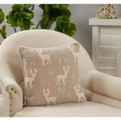Saro Lifestyle Beaded + Embroidered Reindeer Pillow - Poly Filled, 18" Square, Natural 3 Saro Lifestyle Beaded + Embroidered Reindeer Pillow - Poly Filled, 18" Square, Natural -Winter Glow Store GUEST 778fcc58 643f 4976 9ef9 ab9cb2df3085