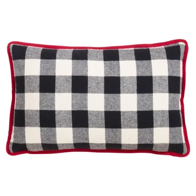 12"x20" Buffalo Plaid Joy Poly Filled Throw Pillow Black - Saro Lifestyle 1 12"x20" Buffalo Plaid Joy Poly Filled Throw Pillow Black - Saro Lifestyle