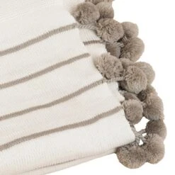 50"x60" Pom-Pom Design Throw Blanket Ivory - Saro Lifestyle